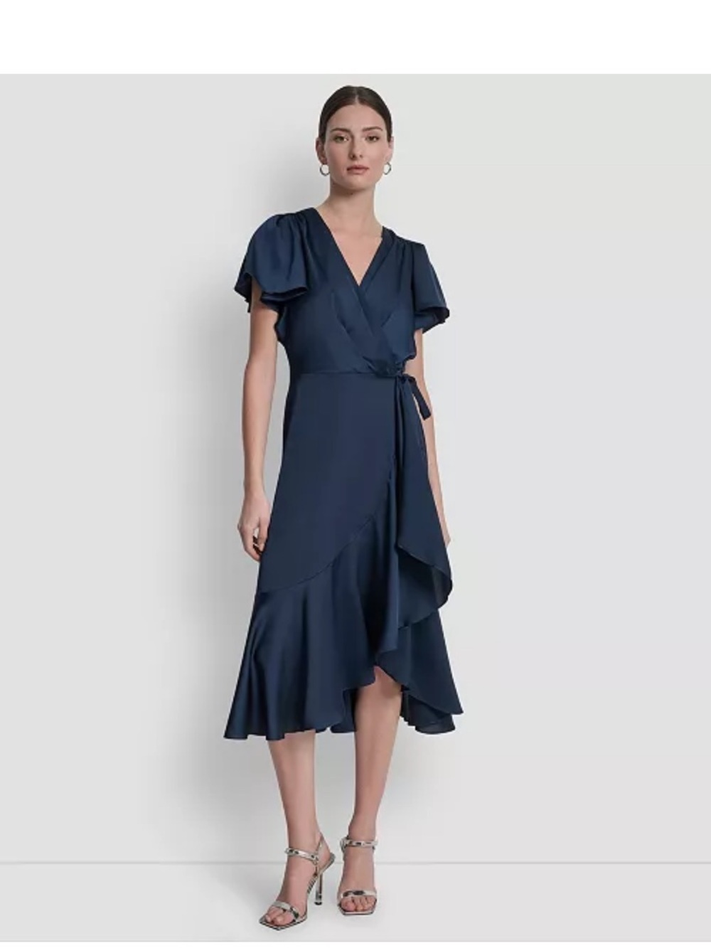 DKNY Women's Short Sleeve Faux Wrap Midi Dress Size NWT
